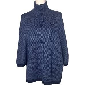 Peruvian Alpaca Cape Sweater Coat Vintage 70s Knit Blue Peru One Size Super Soft